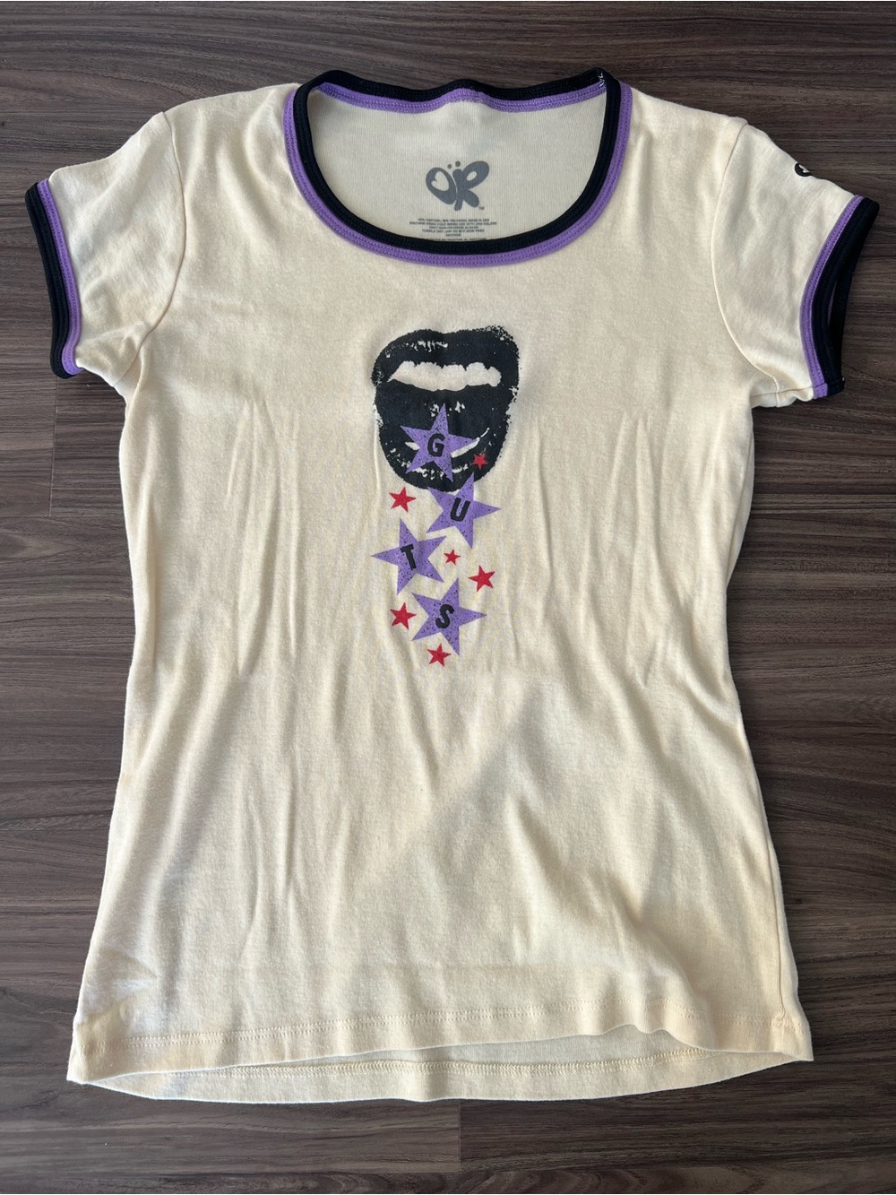 Olivia Rodrigo Guts Tour Cream Short Sleeve Graphic Tee with Purple Trim